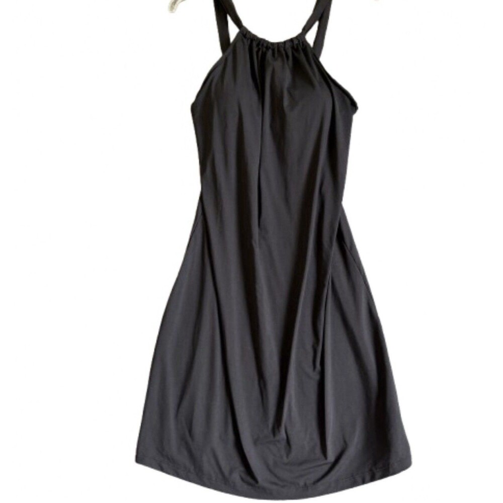 Athleta Kokomo Swim Dress M Black Shelf Bra Removable Cups Cover Up 739779